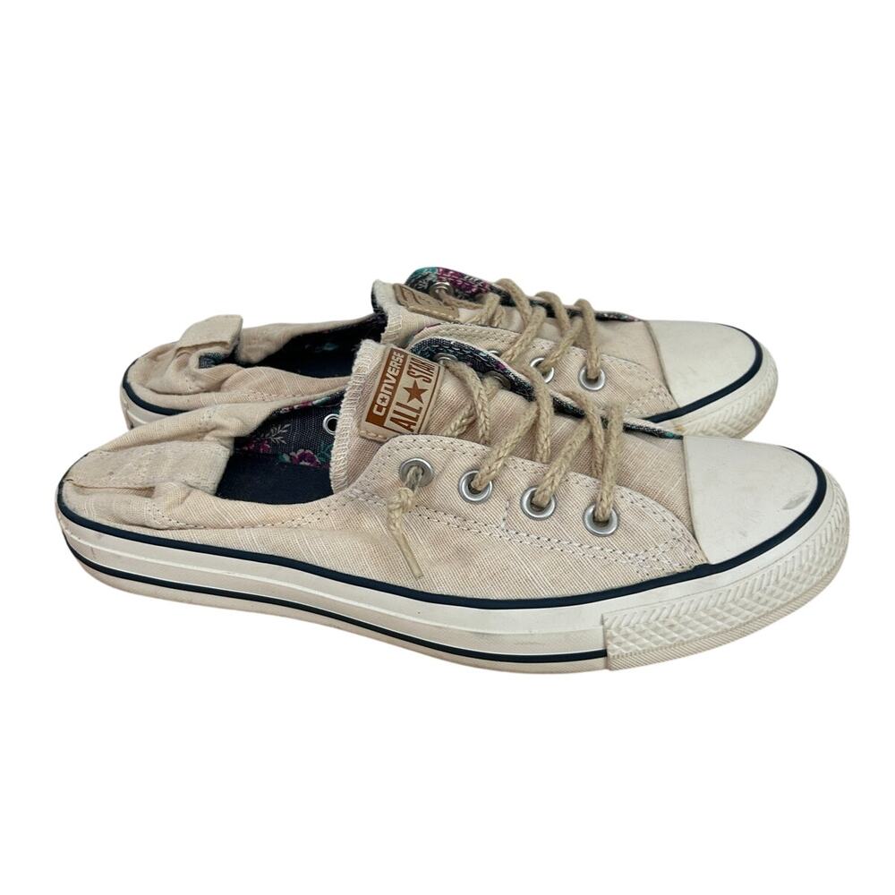Converse All Star Beige Slip‑On Sneakers Women’s Size 10 – Floral Lining